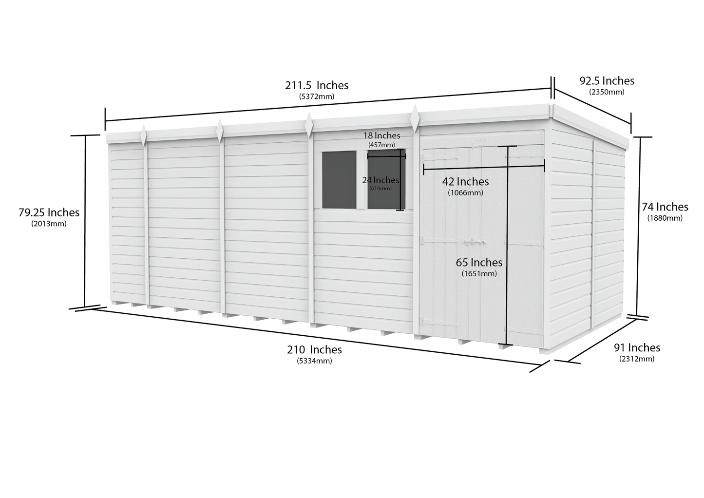 18 x 8 Pent Shed (Double Door, With Windows) - view 3