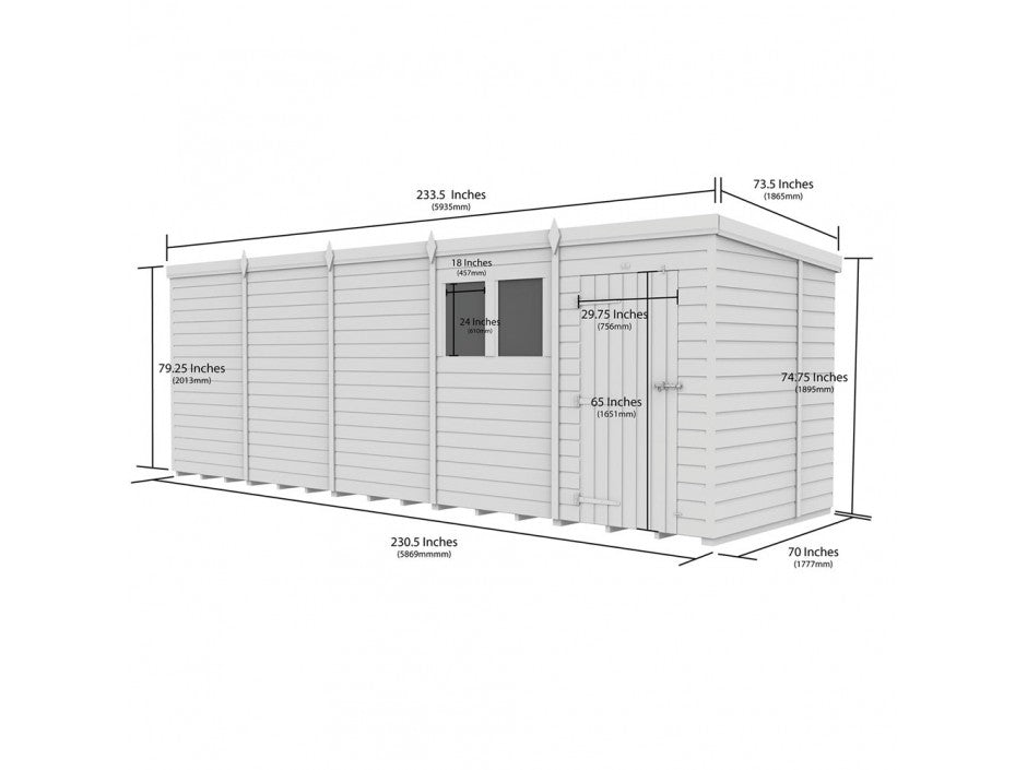 20 x 6 Pent Shed (Single Door, No Windows) - Pent Shed
