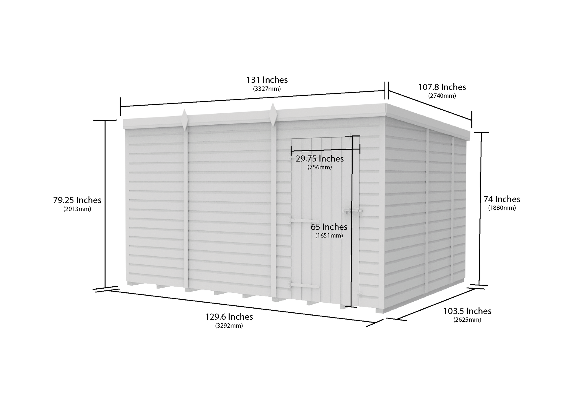 11 x 9 Pent Shed (Single Door, No Windows) - Pent Shed