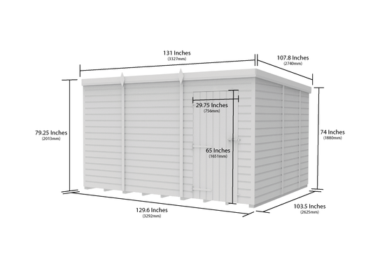 11 x 9 Pent Shed (Single Door, No Windows) - Pent Shed