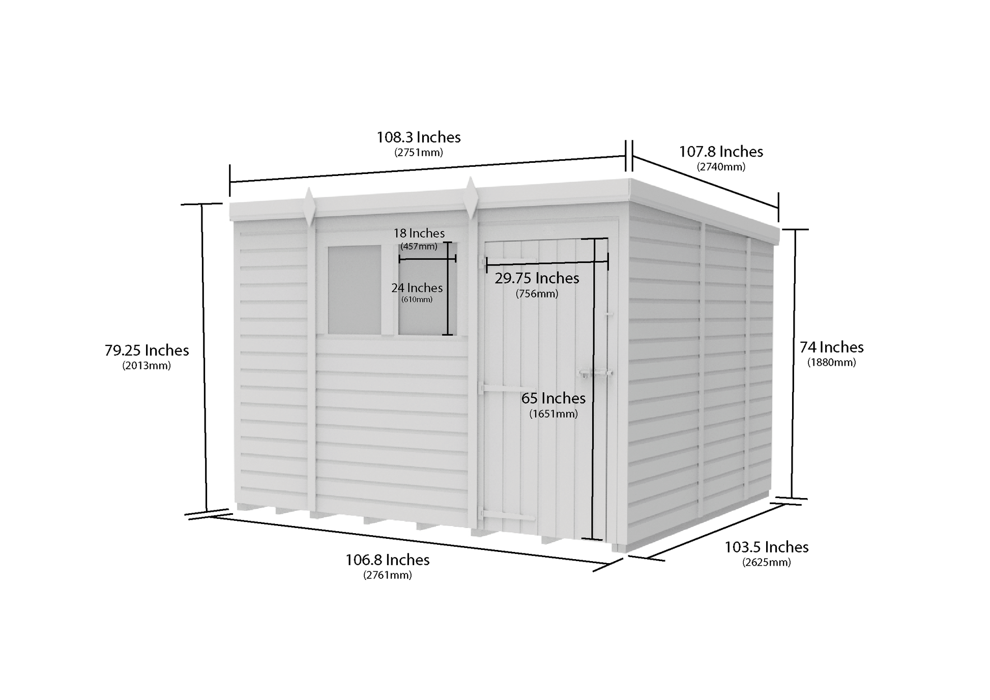 9 x 9 Pent Shed (Single Door, With Windows) - view 3