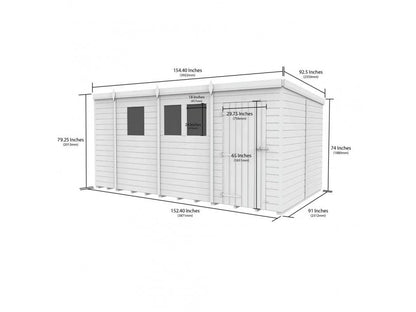 13 x 8 Pent Shed (Single Door, With Windows) - view 4