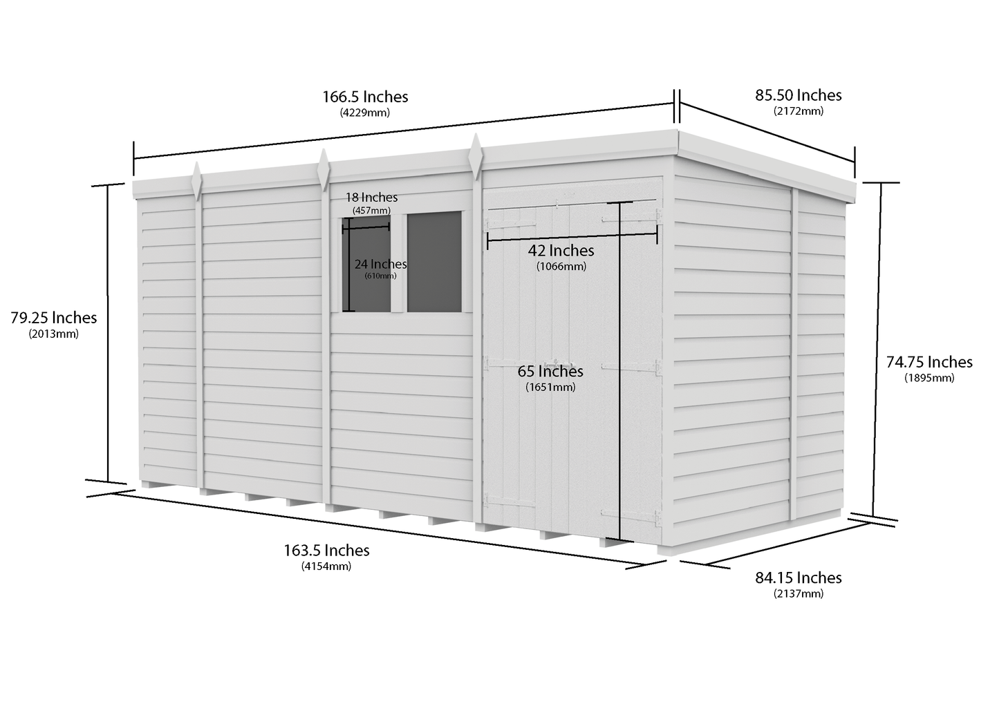 14 x 7 Pent Shed (Double Door, With Windows) - Pent Shed