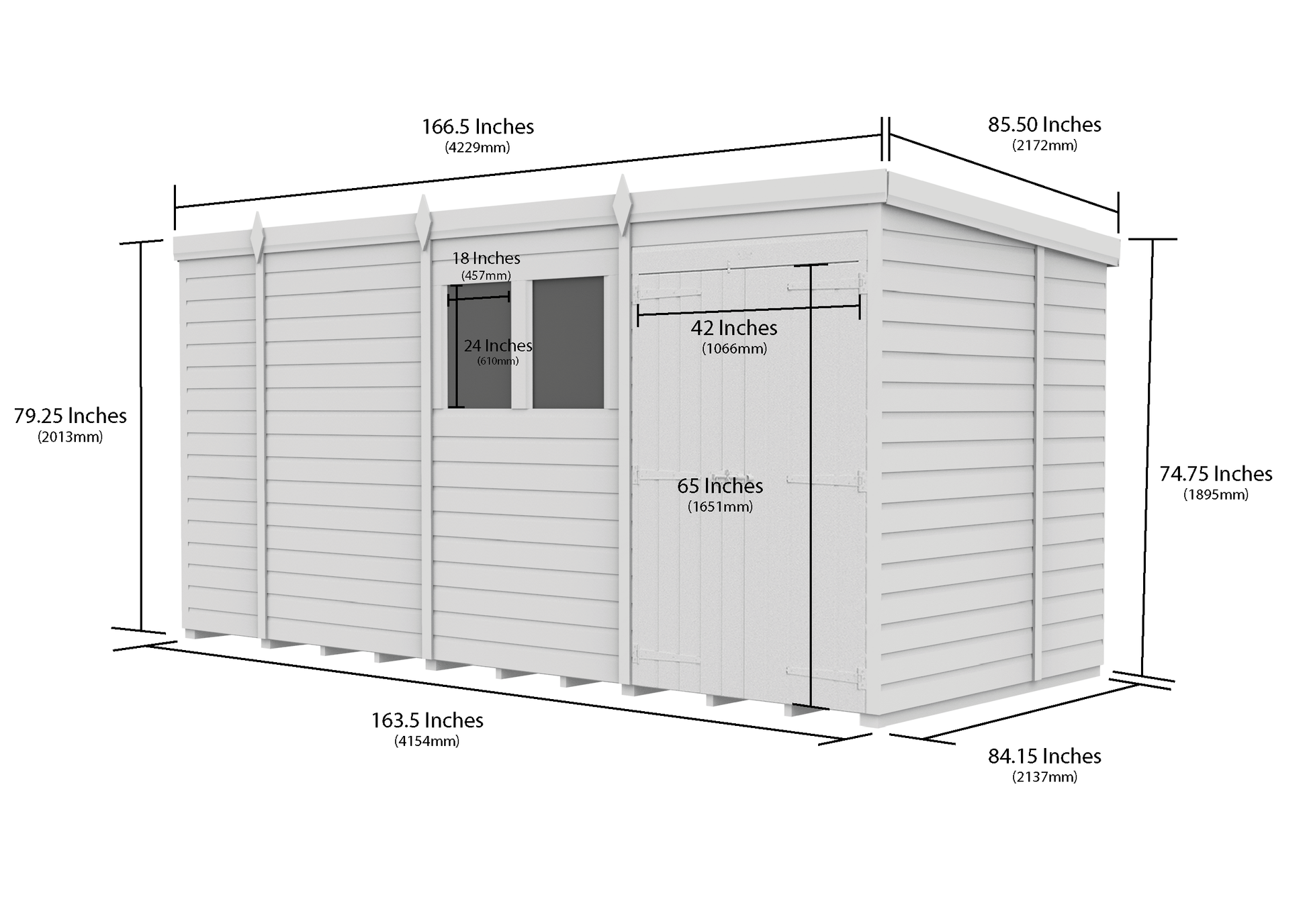 14 x 7 Pent Shed (Double Door, With Windows) - Pent Shed
