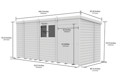14 x 7 Pent Shed (Double Door, With Windows) - Pent Shed