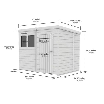 8 x 7 Pent Shed (Double Door, No Windows) - view 4