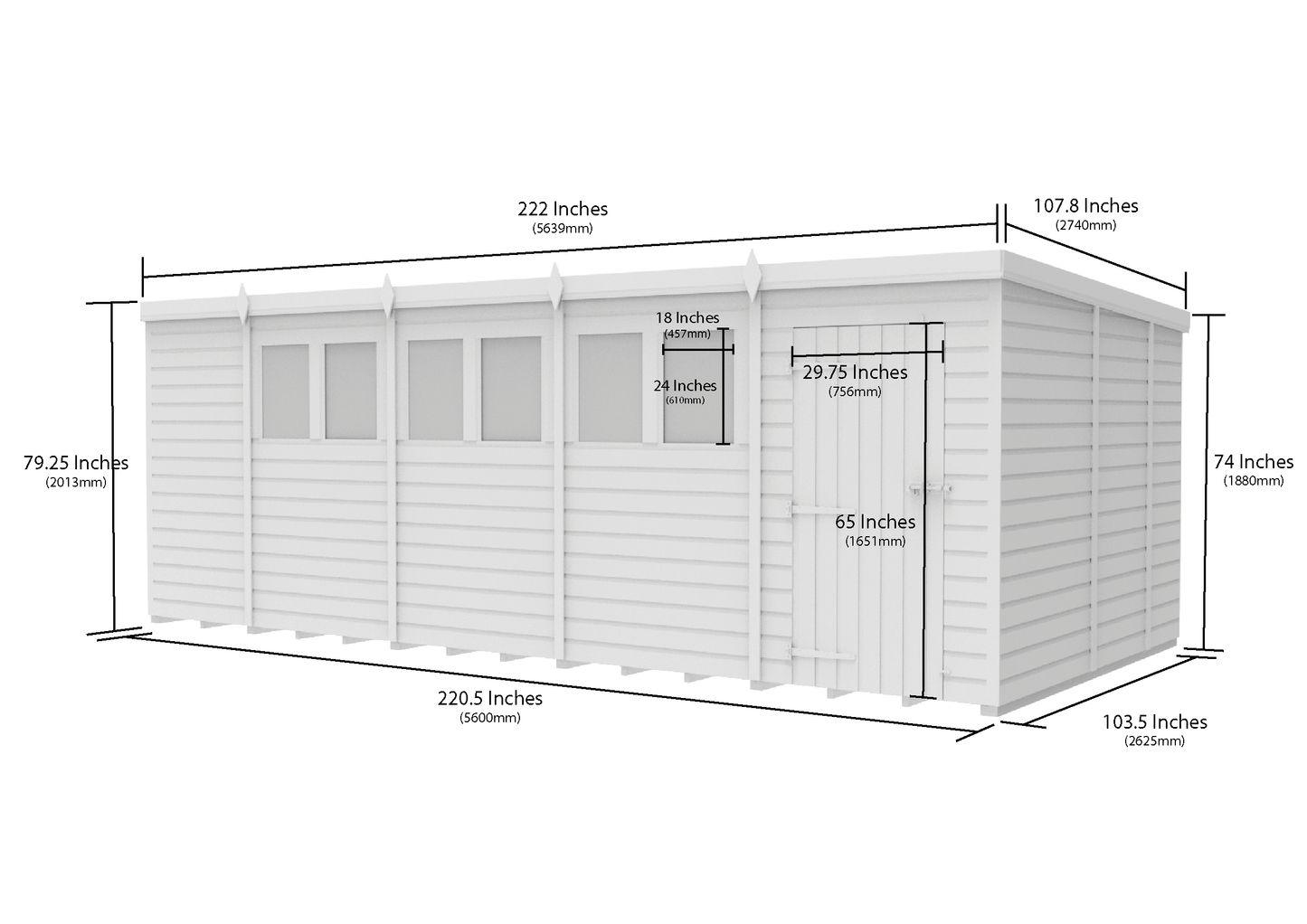 19 x 9 Pent Shed (Single Door, With Windows) - view 3