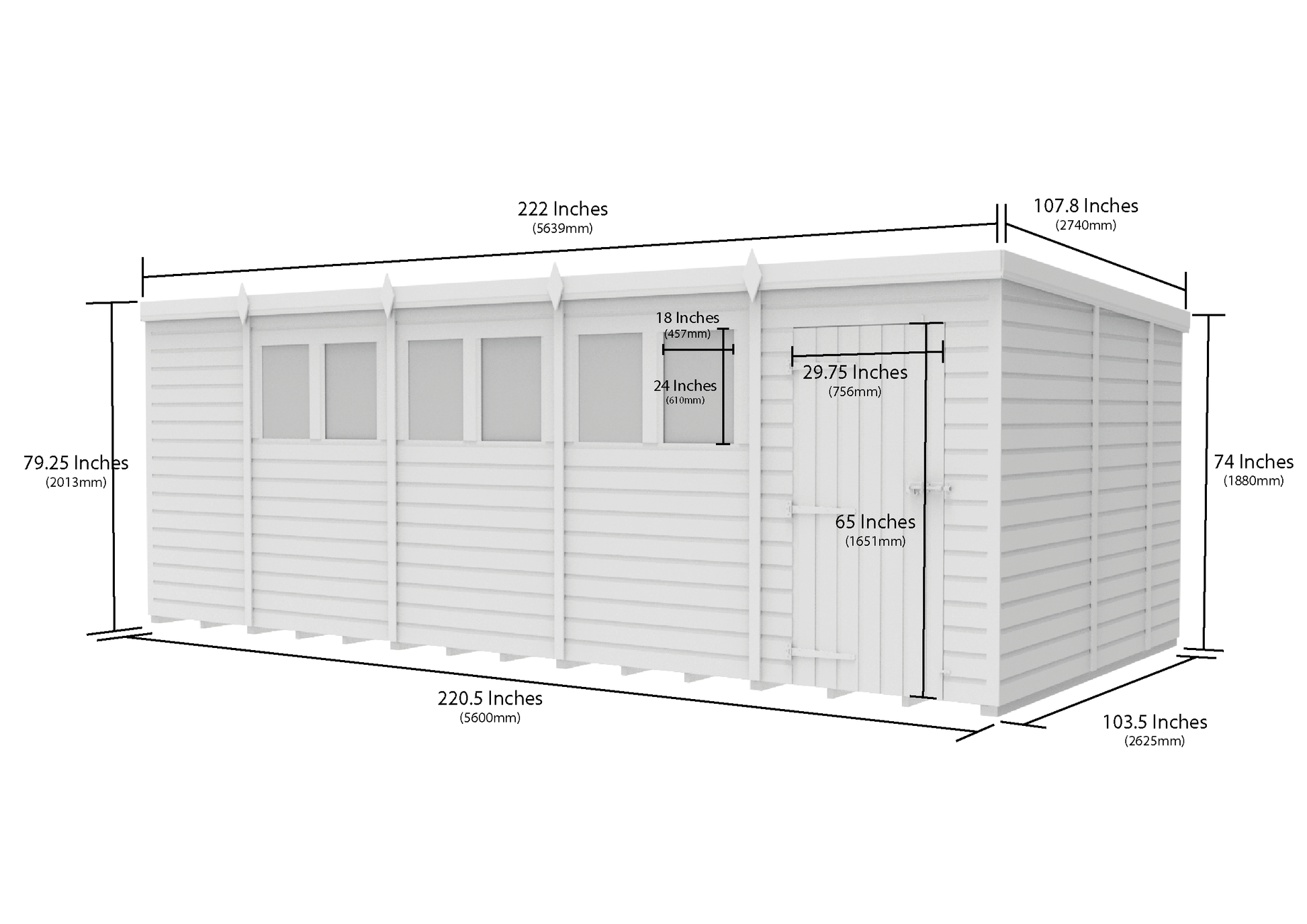 19 x 9 Pent Shed (Single Door, With Windows) - view 3