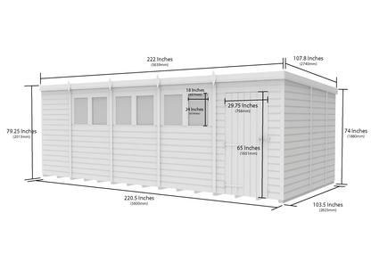 19 x 9 Pent Shed (Single Door, With Windows) - view 3