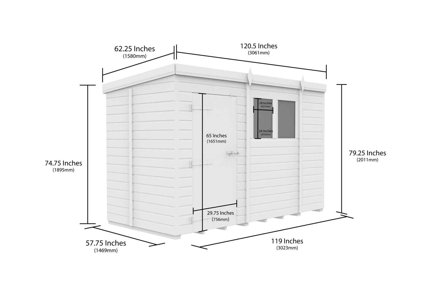 10 x 5 Pent Shed (Single Door, With Windows) - view 4