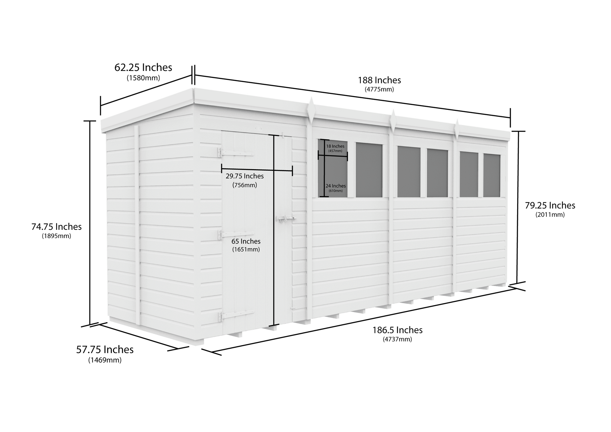 16 x 5 Pent Shed (Double Door, No Windows) - view 5