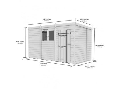 12 x 7 Pent Shed (Single Door, No Windows) - view 4