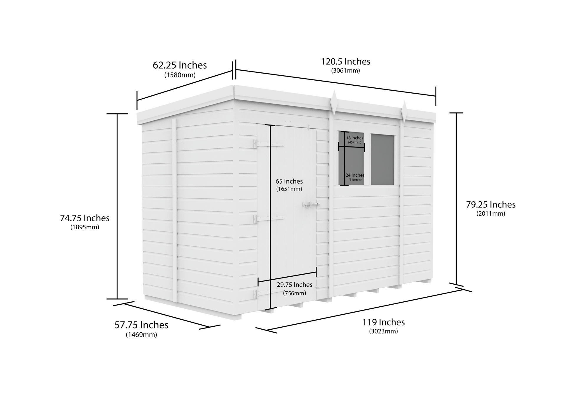 10 x 5 Pent Shed (Single Door, No Windows) - Pent Shed