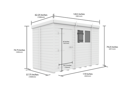 10 x 5 Pent Shed (Single Door, No Windows) - Pent Shed