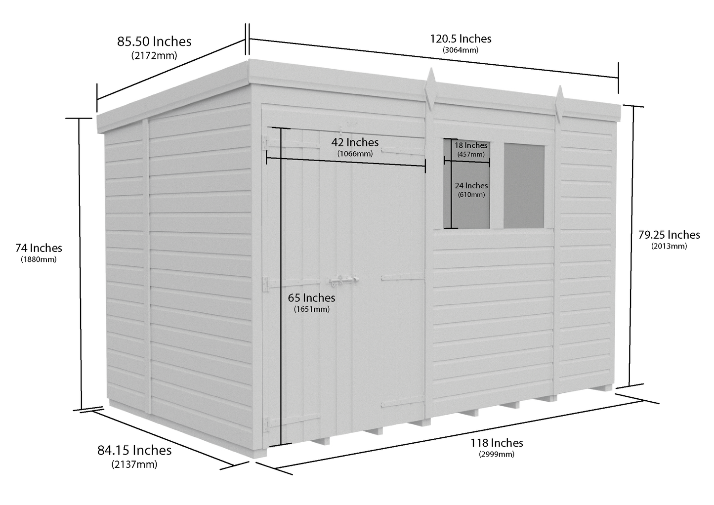 10 x 7 Pent Shed (Double Door, With Windows) - Pent Shed