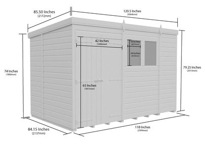 10 x 7 Pent Shed (Double Door, With Windows) - Pent Shed