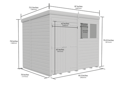 8 x 6 Pent Shed (Double Door, With Windows) - view 2
