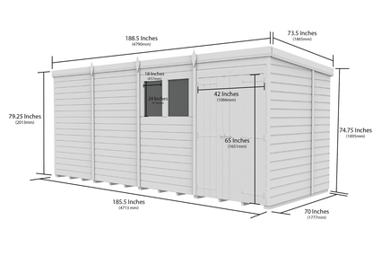 16 x 6 Pent Shed (Double Door, With Windows) - view 3