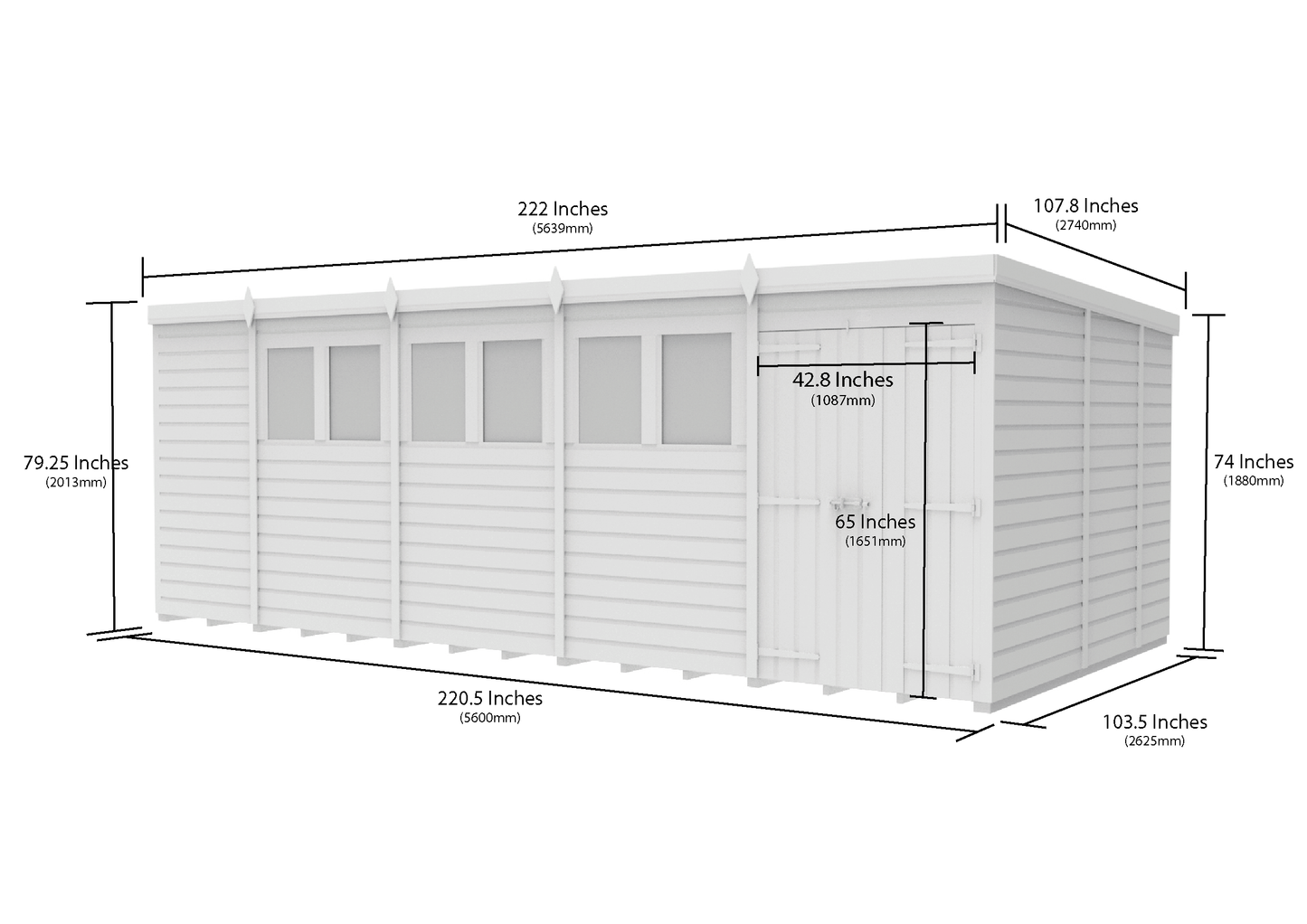 19 x 9 Pent Shed (Double Door, With Windows) - view 5