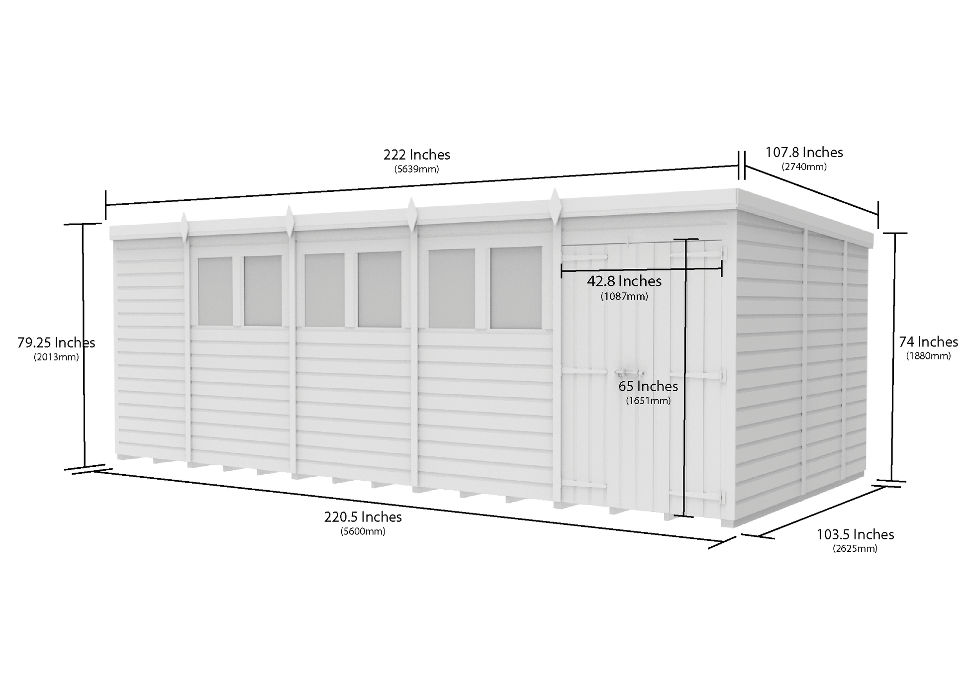 19 x 9 Pent Shed (Double Door, With Windows) - view 5