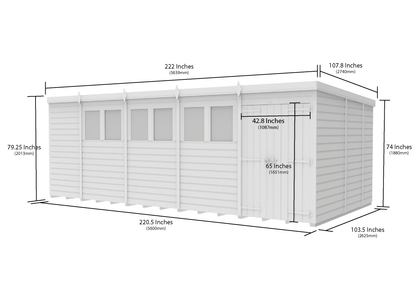 19 x 9 Pent Shed (Double Door, With Windows) - view 5