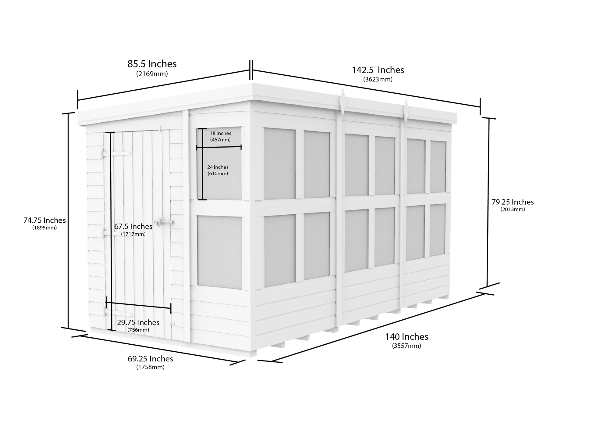 6 x 12 Pent Potting Shed - view 3