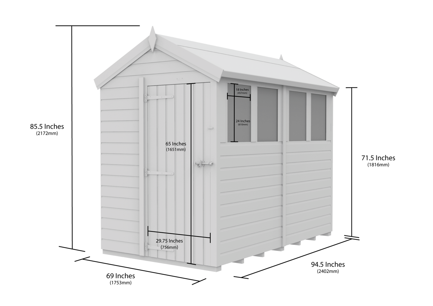 5 x 8 Apex Shed (Single Door, No Windows) - view 3