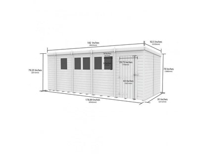17 x 8 Pent Shed (Double Door, No Windows) - view 3