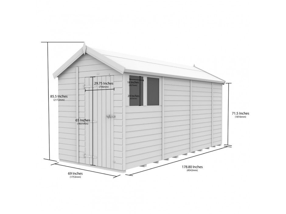 6 x 15 Apex Shed (Double Door, With Windows) - view 5