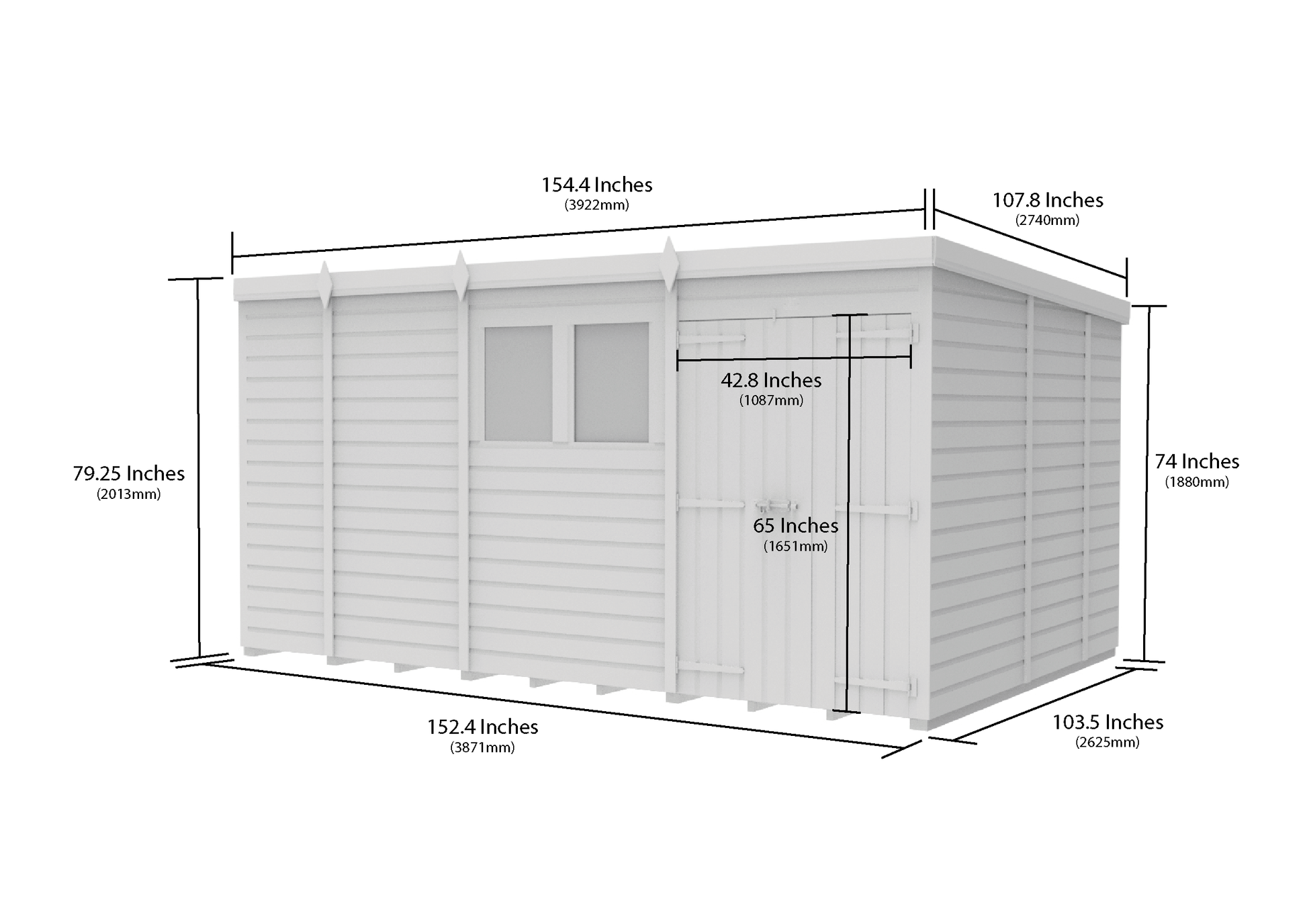 13 x 9 Pent Shed (Double Door, With Windows) - view 3