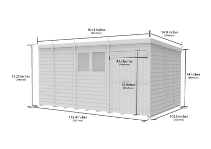 13 x 9 Pent Shed (Double Door, With Windows) - view 3