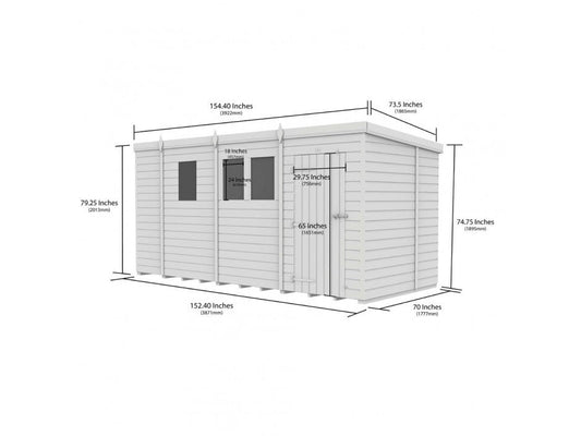 13 x 6 Pent Shed (Single Door, No Windows) - Pent Shed