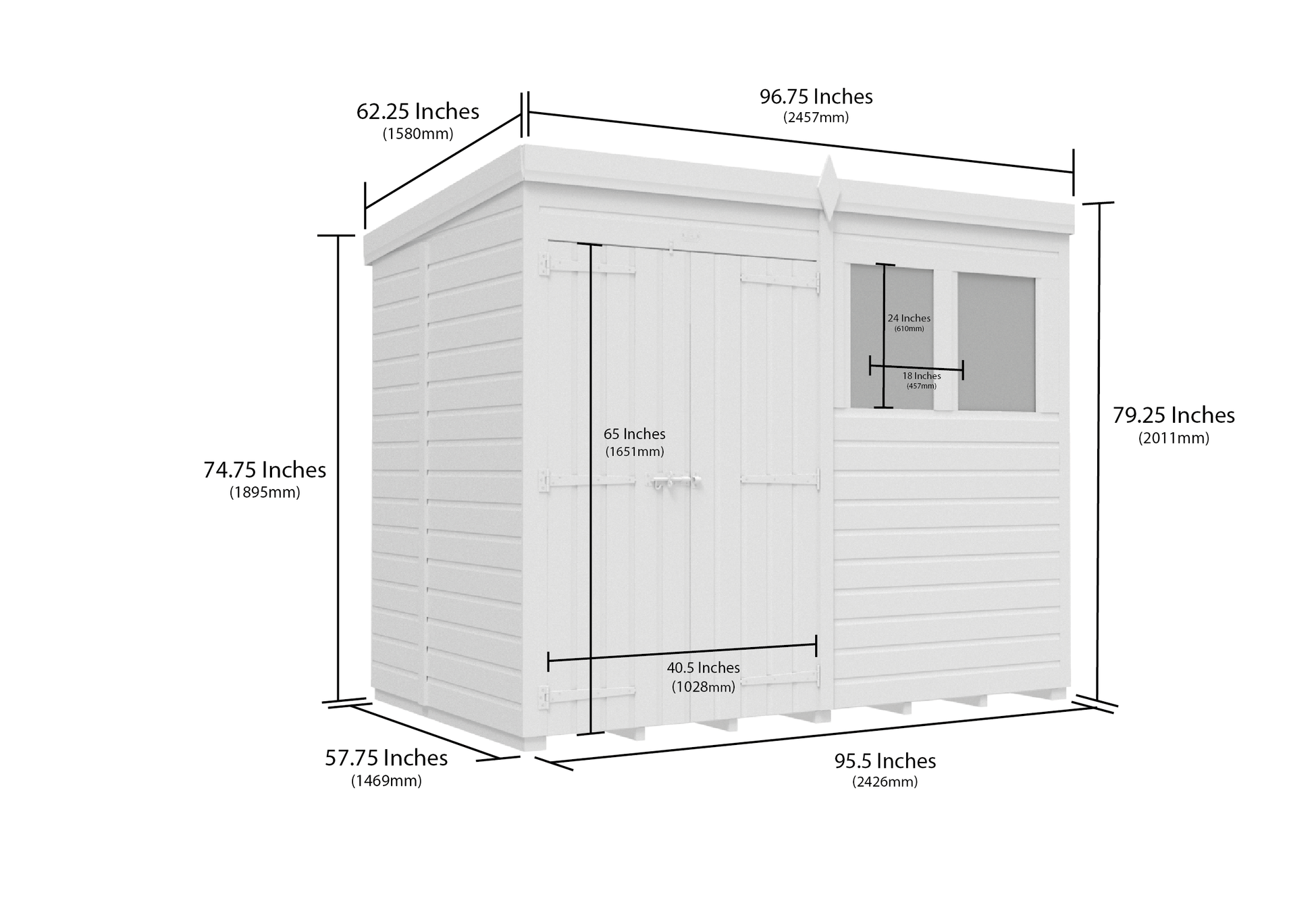 8 x 5 Pent Shed (Double Door, With Windows) - view 2
