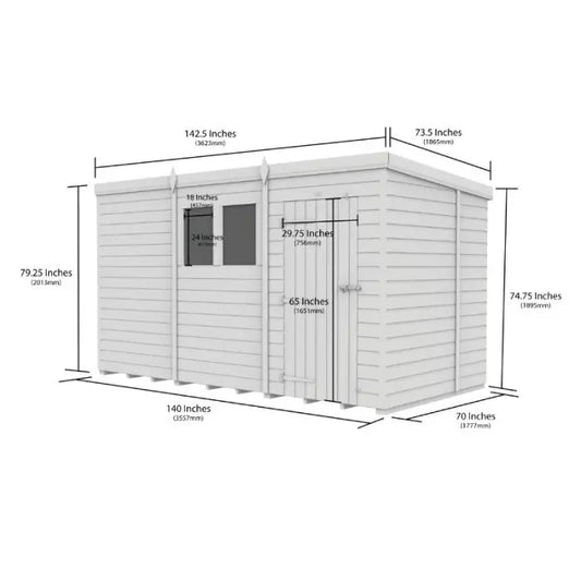 12 x 6 Pent Shed (Double Door, No Windows) - view 3