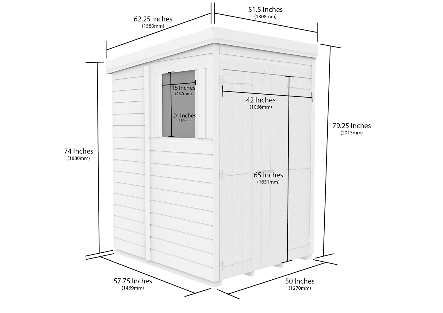 4 x 5 Pent Shed (Double Door, With Windows) - view 3
