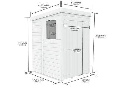 4 x 5 Pent Shed (Double Door, With Windows) - view 3