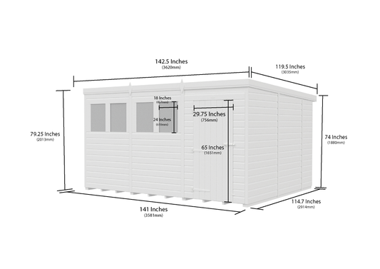 12 x 10 Pent Shed (Single Door, No Windows) - view 2