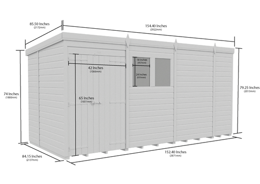 13 x 7 Pent Shed (Double Door, With Windows) - Pent Shed