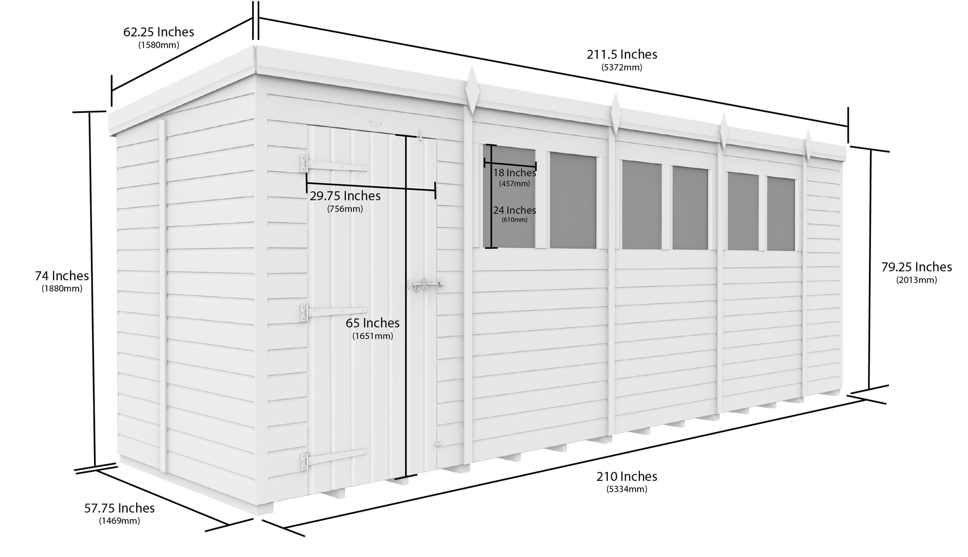 18 x 5 Pent Shed (Single Door, With Windows) - view 3
