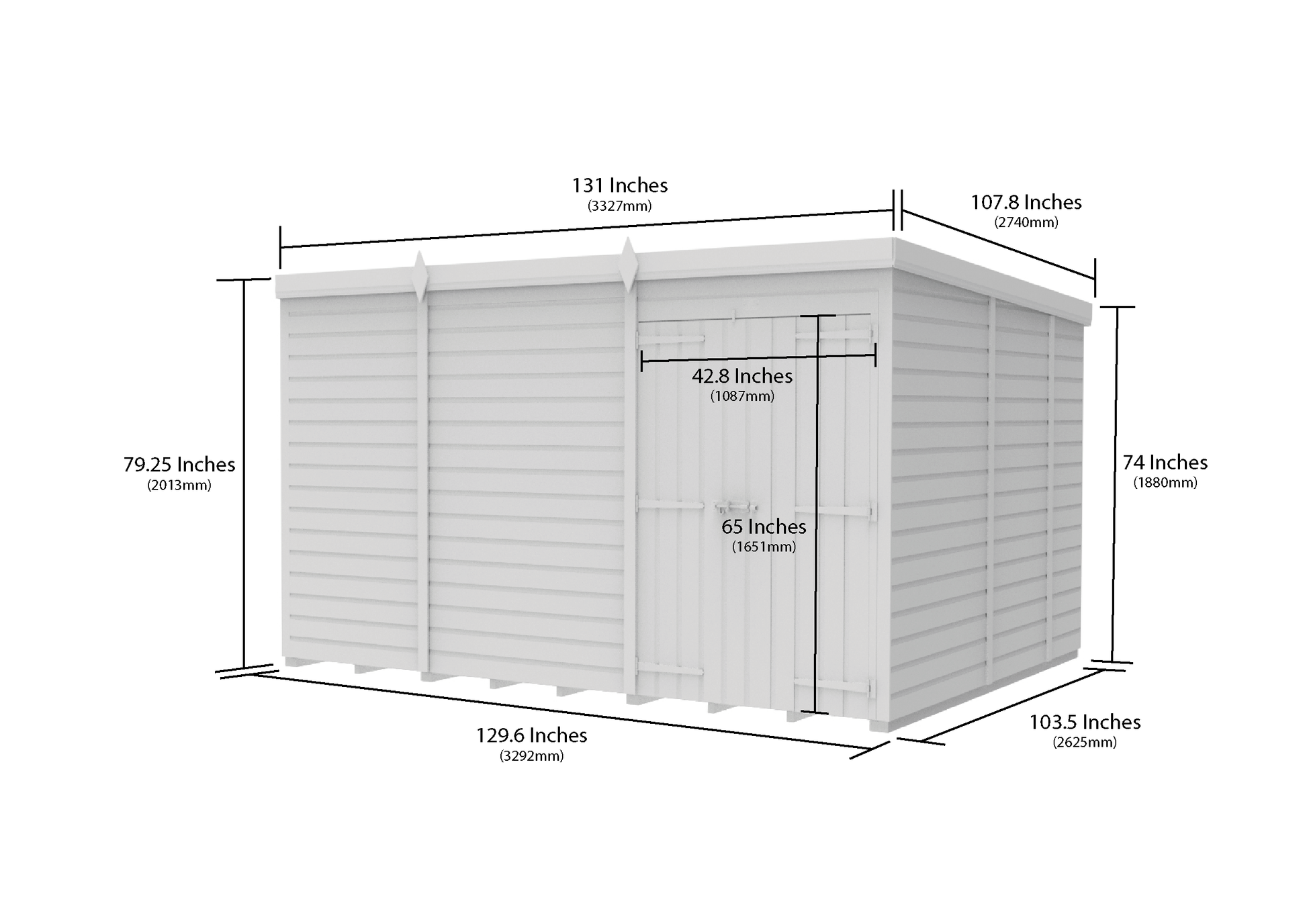 11 x 9 Pent Shed (Double Door, No Windows) - view 6