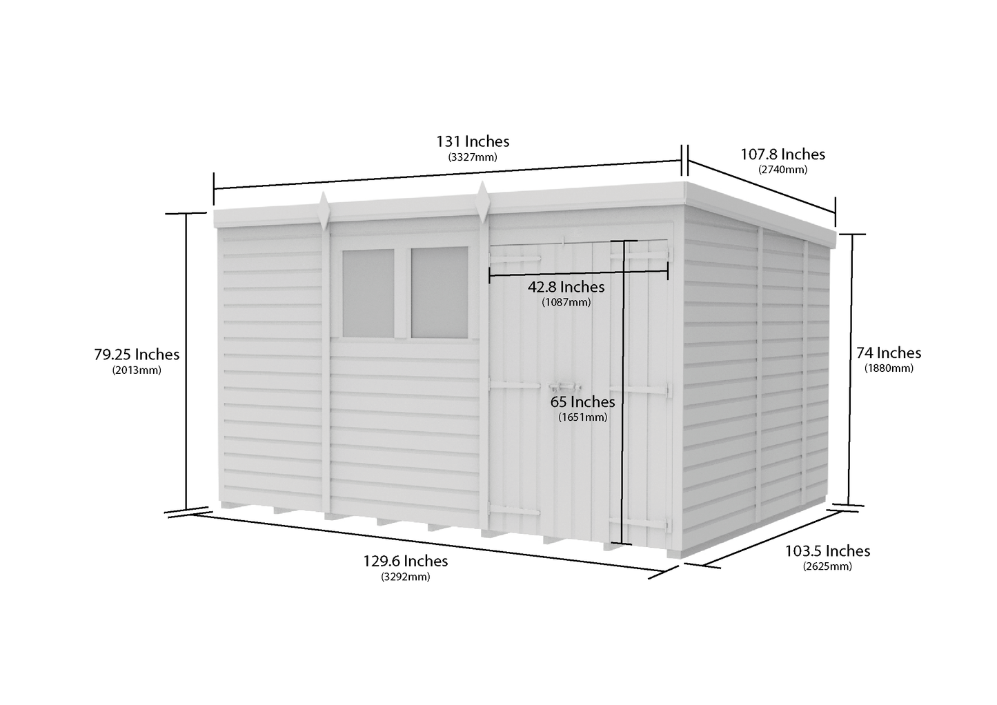 11 x 9 Pent Shed (Double Door, With Windows) - view 3