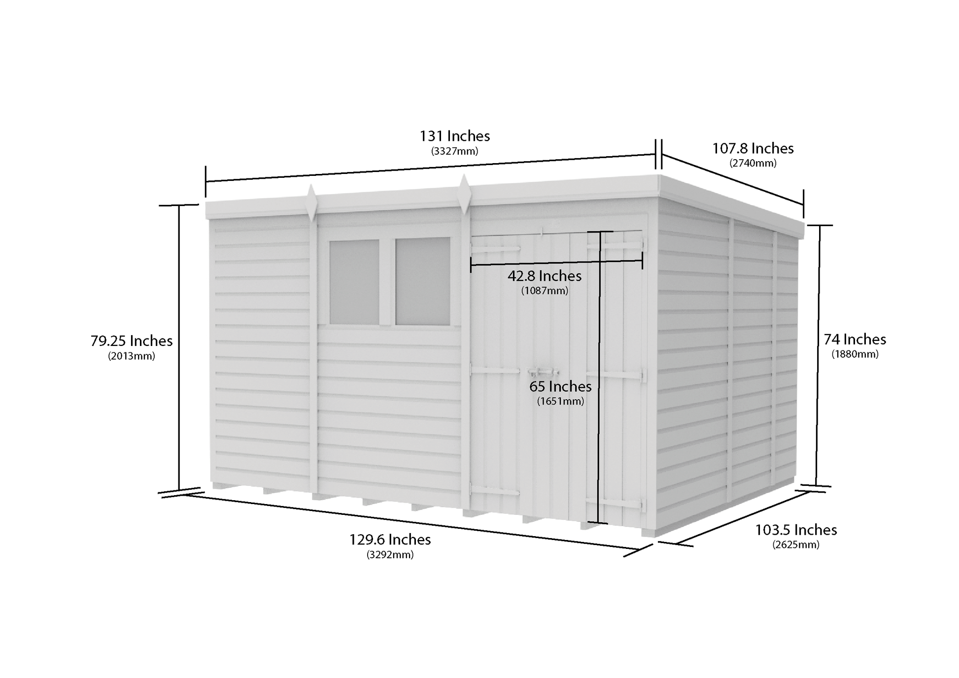11 x 9 Pent Shed (Double Door, With Windows) - view 3