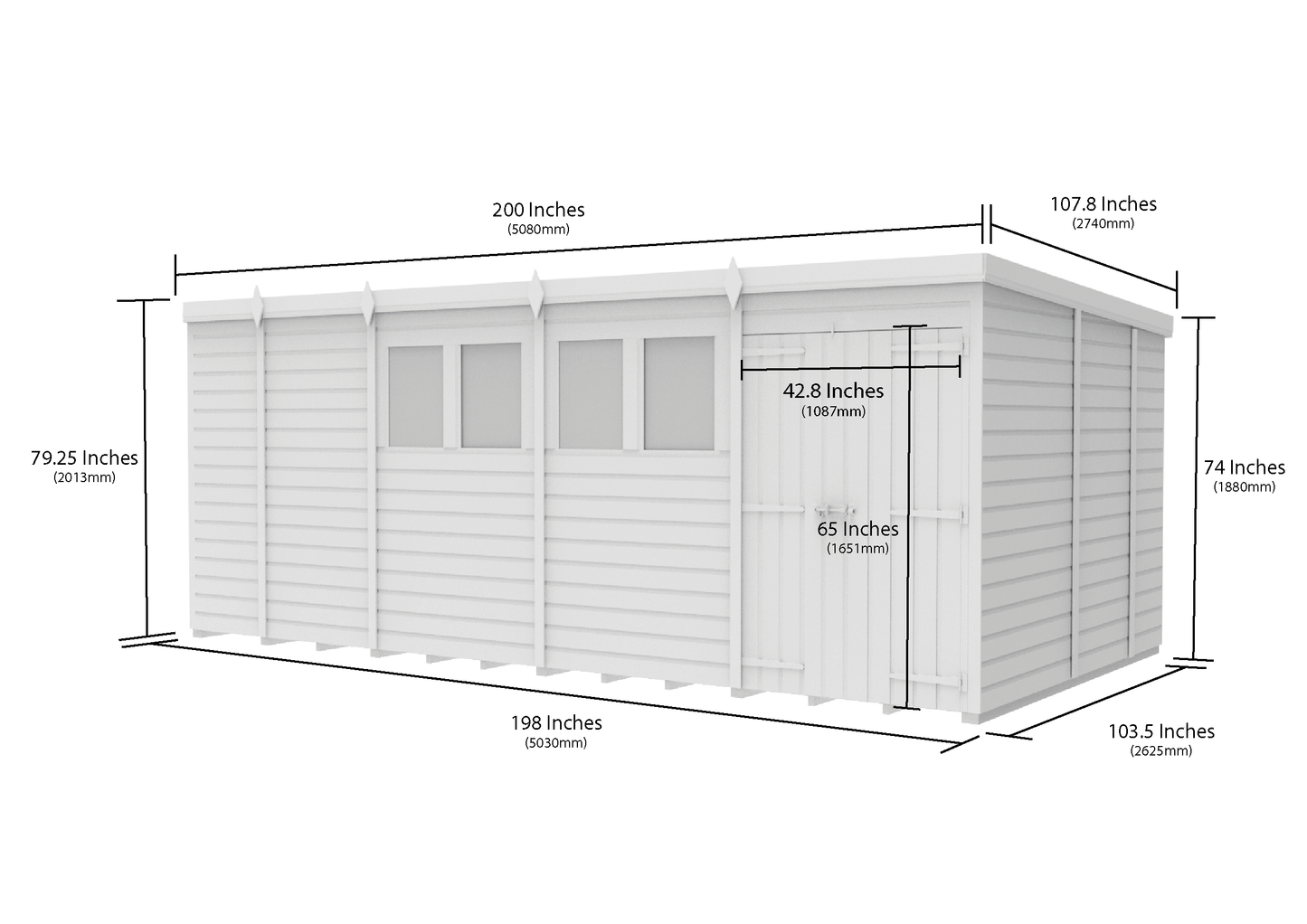 17 x 9 Pent Shed (Double Door, With Windows) - view 5
