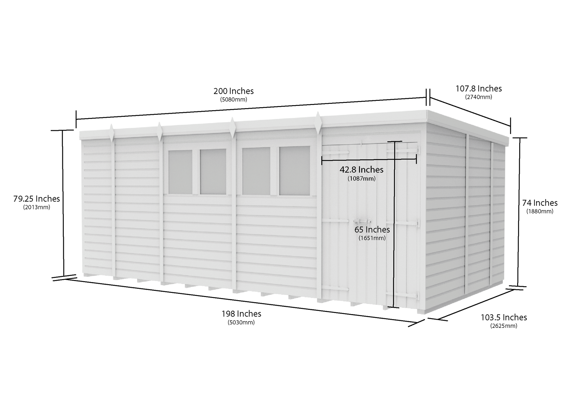 17 x 9 Pent Shed (Double Door, With Windows) - view 5