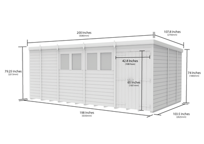 17 x 9 Pent Shed (Double Door, With Windows) - view 5
