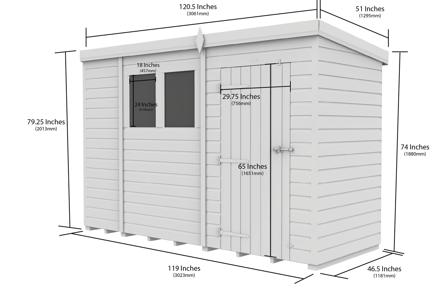 10 x 4 Pent Shed (Single Door, No Windows) - Pent Shed