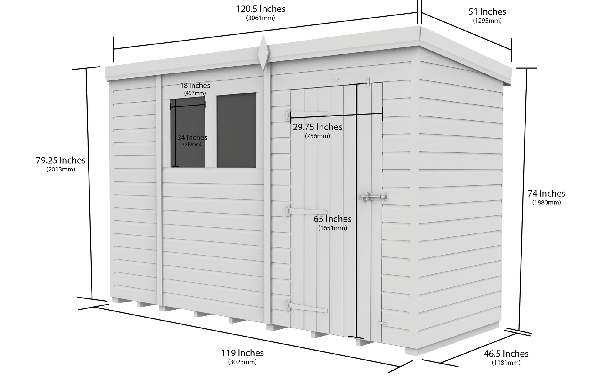 10 x 4 Pent Shed (Single Door, No Windows) - Pent Shed