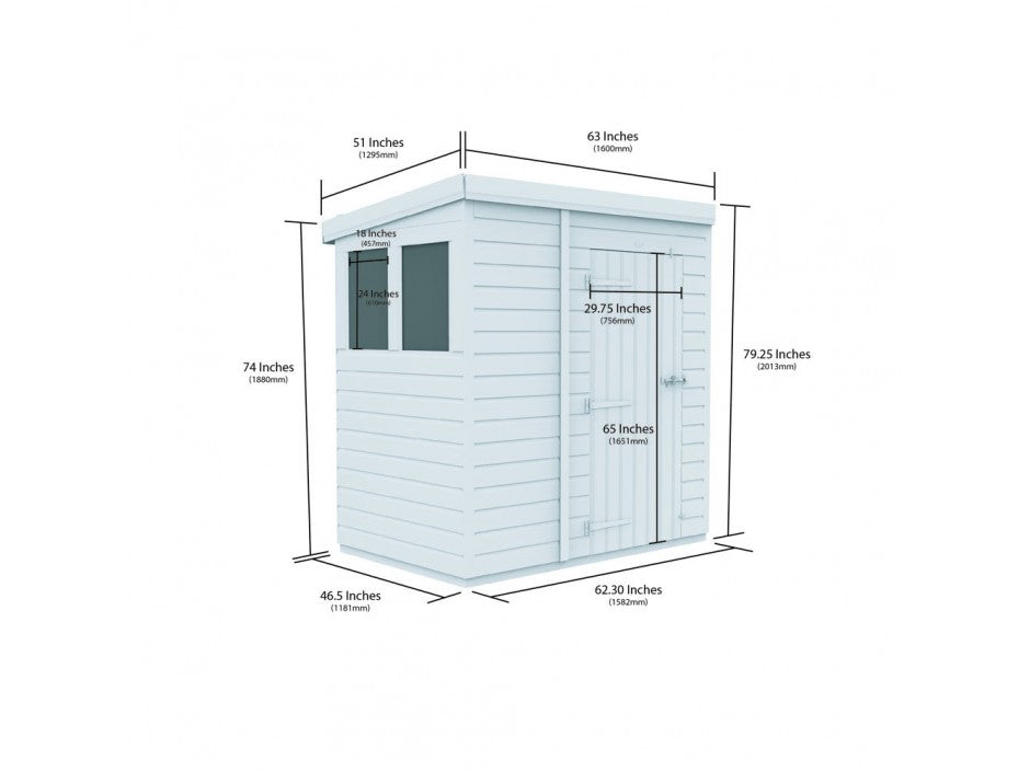 5 x 4 Pent Shed (Single Door, With Windows) - view 3