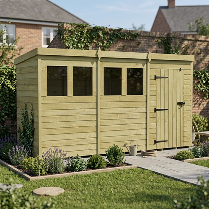 12 x 4 Pent Shed (Single Door, With Windows) - view 5