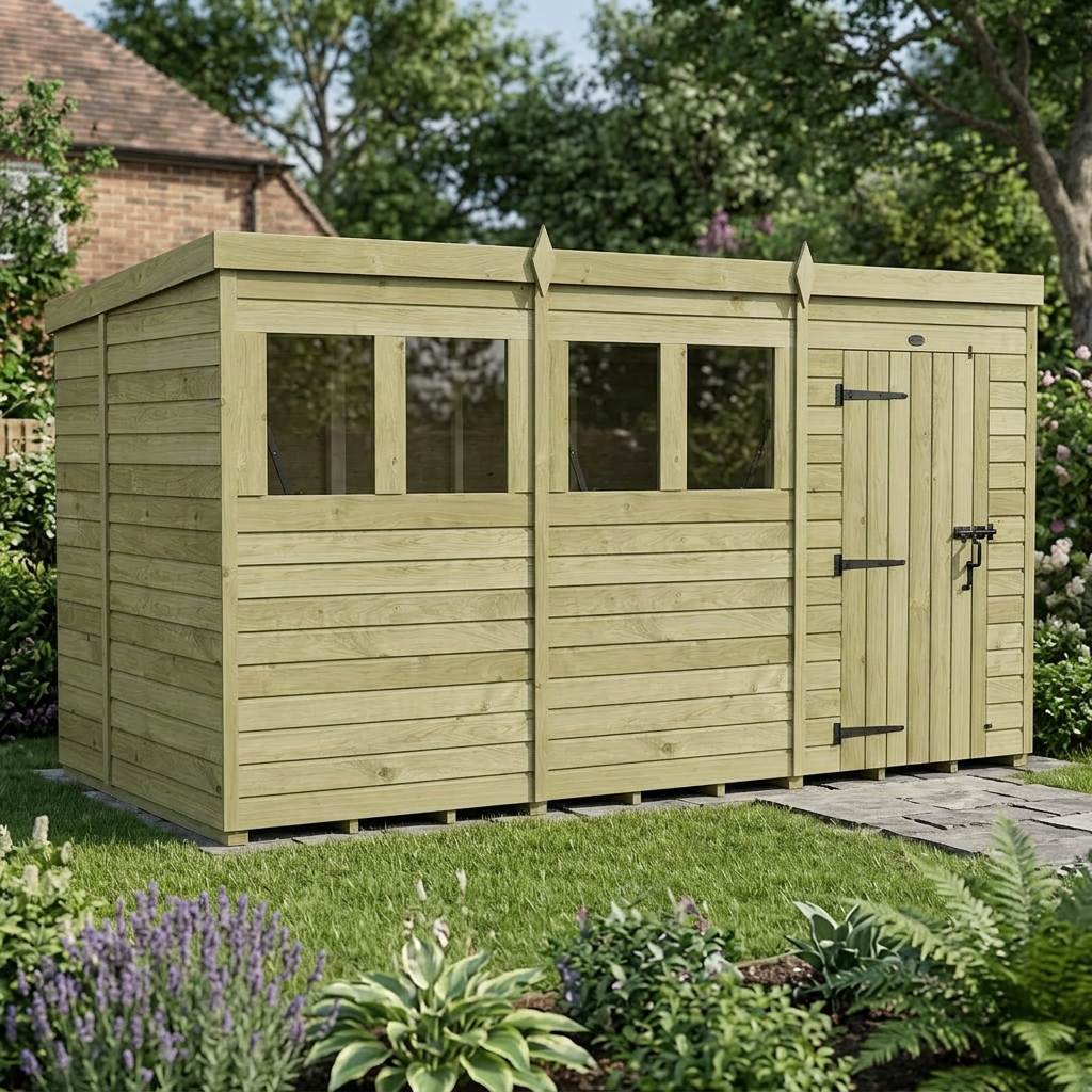 12 x 6 Pent Shed (Single Door, With Windows) - view 5